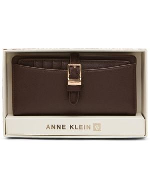 Anne Klein Buckled Design Bifold Wallet - Brown