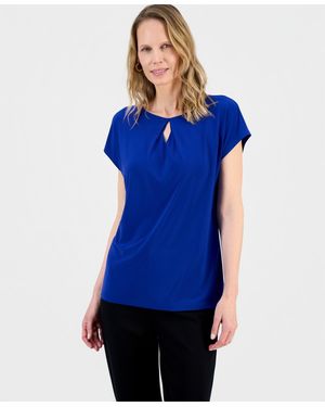 Kasper Diamond-neck Short-sleeve Top - Blue