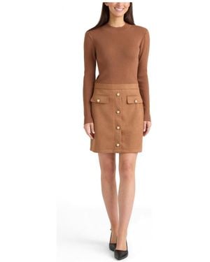 Ellen Tracy Long-sleeve Mock-neckline Ribbed-knit Dress - Brown