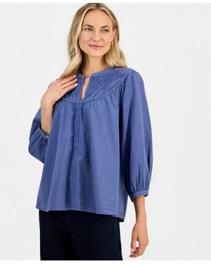 Style & Co. Cotton Embroidered Blouse - Blue