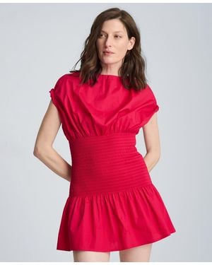 Kenneth Cole Smocked Waist Boat Neck Mini Dress - Red
