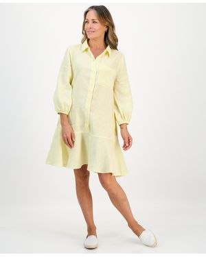 Charter Club Petite Linen Drop-waist 3/4-sleeve Dress - Yellow