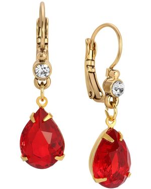 2028 Gold-tone Teardrop Crystal Earrings - Red