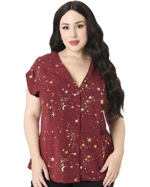 Unique Vintage Plus Size 1960s Twill Sleeveless Blouse - Red