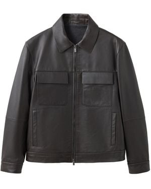 Mango Fabio Straight-fit Lined Leather Jacket - Black