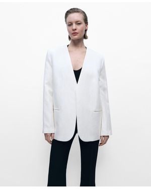 Mango Lyocell And Linen-blend Jacket - White