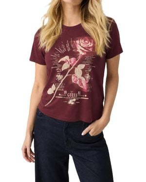 Guess Rose Glow R4 Graphic Fitted T-shirt - Red