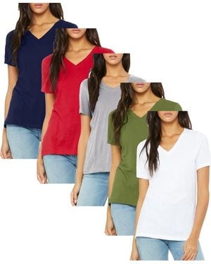 Blu Rock Loose Fit Short Sleeve V-neck Cotton Stretch Tees-5 Pack - Multicolor