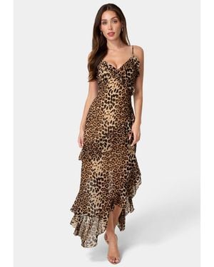 Bebe Ruffle Chiffon Midi Dress - Natural