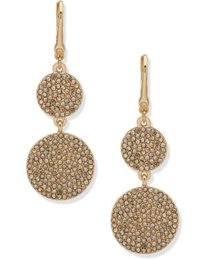 DKNY Glass -tone Dynamic Pave Disc Double Drop Earrings - Metallic