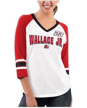 G-III 4Her by Carl Banks White/red Bubba Wallace Top Team V-neck 3/4 Sleeve T-shirt