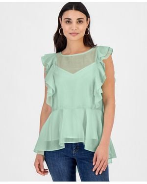 INC International Concepts Petite Ruffle-sleeve Peplum Blouse - Green