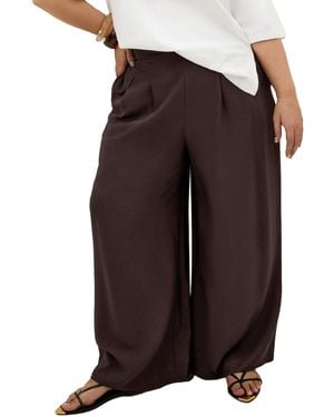City Chic Plus Size Alexi Wide-leg Elastic-waist Pants - Brown