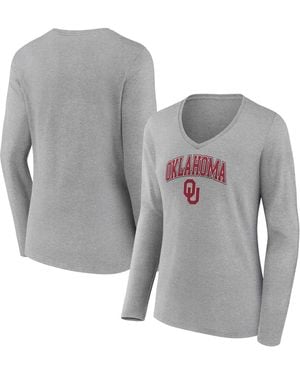 Fanatics Oklahoma Sooners Evergreen Campus Long Sleeve V-neck T-shirt - Gray