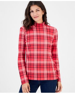 Style & Co. Printed Mock-neck Long-sleeve Tee - Red