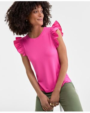 On 34th Ruffle-sleeve Knit Top - Pink