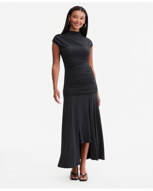 BarIII Ruched Cap-sleeve Midi Dress - Black