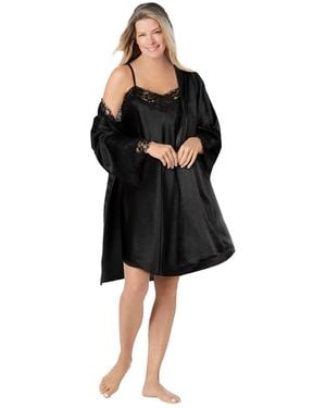 Amoureuse Plus Size The Luxe Satin Short Peignoir Set - Black