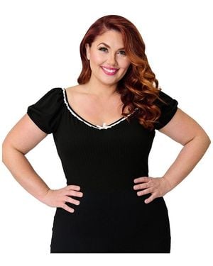 Unique Vintage Plus Size Sweetheart Knit Top - Black