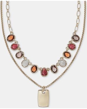 Anne Klein Stone & Dog Tag Layered Pendant Necklace - White