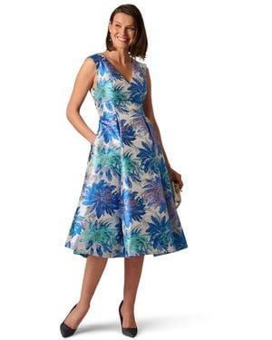 Adrianna Papell Pleated Metallic Dress in Blue | Lyst