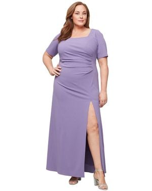 Alex Evenings Plus Size Scuba Crepe Square-neck Gown - Purple