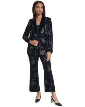KARL LAGERFELD Velvet Jacquard Blazer Velvet Floral Print Jacquard Pants - Black