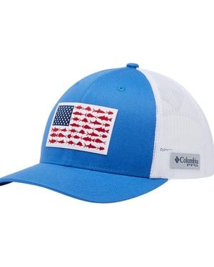 Columbia Royal And White Pfg Fish Flag Coolmax Trucker Snapback Hat - Blue