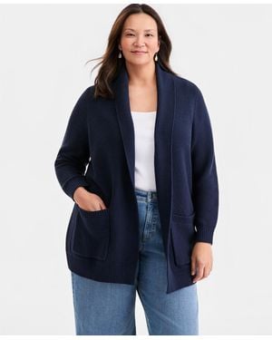 Style & Co. Plus Size Open-front Stitch Cardigan Sweater - Blue