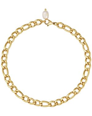 Adornia Tarnish Resistant Freshwater Pearl Figaro Chain Anklet - Metallic
