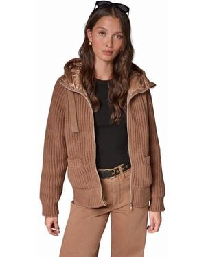 Donna Karan Weekend Wool-blend Hooded Mixed-media Chunky Jacket - Brown