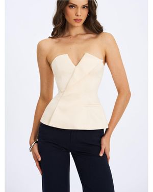 Miss Circle Yani Ivory Asymmetrical Lapel Sleeveless Peplum Top - White