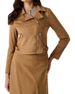 Guess Jennie Moto Faux-suede Cropped Jacket - Brown