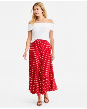 On 34th Linen-blend Midi Circle Skirt - Red