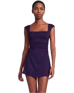 Lands' End New Smoothing Square Neck Ruched Swim Dress Swimsuit - Blue