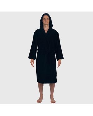 Alpine Swiss Dane Hooded Bathrobe Cotton Terry Cloth Luxury Hotel Spa Robe - Blue