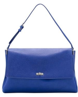 Mango Selection Medium Leather Flap Shoulder Bag - Blue