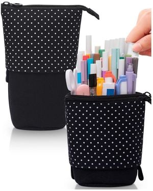 Gnuadz Standing Pencil Case Cute Stand Up Pouch Telescopic Pen Holder School Office Supplies - Black