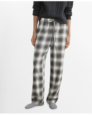Mango Checked Flannel Pants - Black