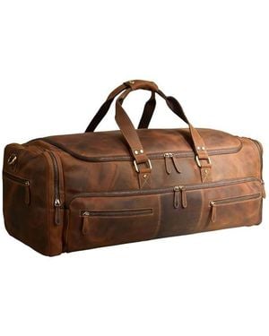 Luxorro 100% Full Grain Leather Duffel Bag - Brown
