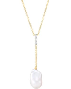 Macy's Cultured Freshwater Pearl And Diamond Cable Chain Necklace (under 1/4 Ct. T.w. - White