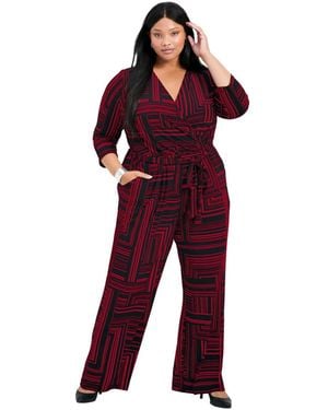 Avenue Plus Size Mara Wrap Front Jumpsuit - Red