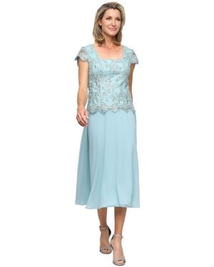 Alex Evenings Petite Embroidered Tulle Midi Dress - Blue