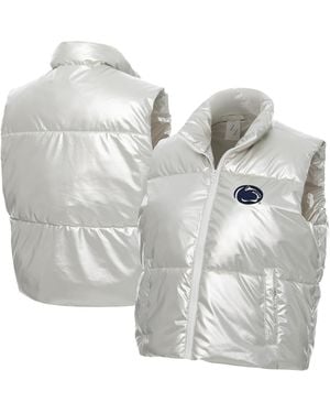 ZooZatZ Penn State Nittany Lions Metallic Cropped Full-zip Sleeveless Puffer Vest - Gray