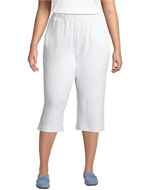 Lands' End Plus Size Sport Knit High Rise Elastic Waist Capri Pants - White
