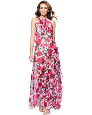 B & A by Betsy and Adam Betsy & Adam Petite Floral-print Ruffled Gown - Red