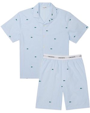 Lacoste Striped Short-sleeve Shirt And Pajama Shorts - Blue