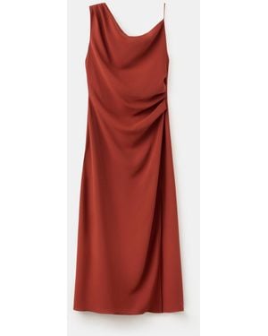 Mango Side Ruched Asymmetric Dress - Red