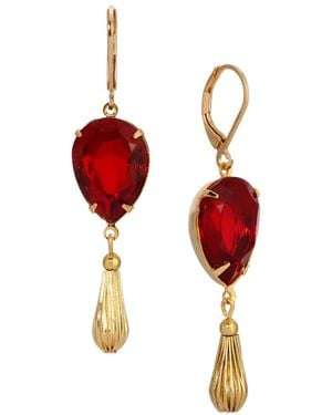2028 Gold Tone Teardrop Crystal Earrings - Red