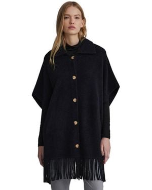 NVLT Mink Eyelash Fringe Hem Cape - Black
